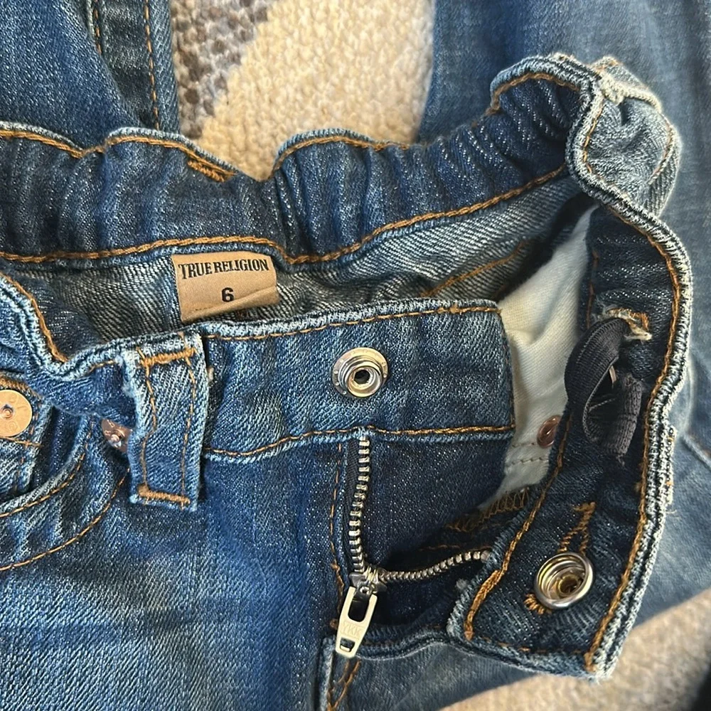 Kids True Religion Elastic Adjustable Waist Flap Pocket Distressed Size 6
